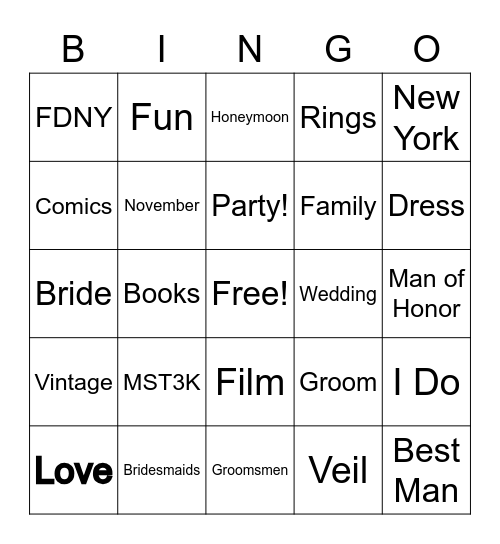 Amanda & Brendan's Super Special Awesome Bingo Card