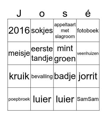 José's baby shower!!  Bingo Card