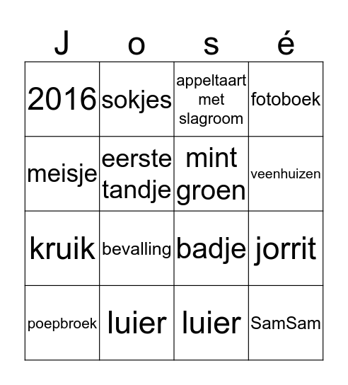 José's baby shower!!  Bingo Card