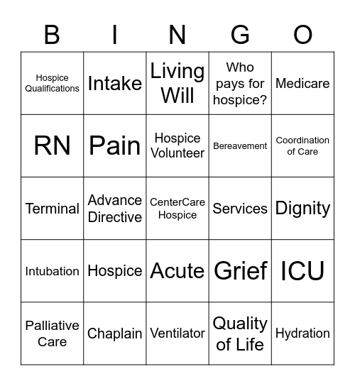 Hospice Bingo Card