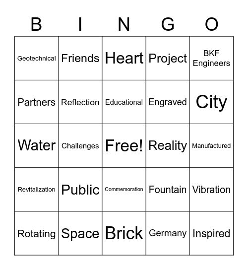 "Elements" of a Downtown Place Bingo Card