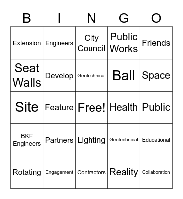 "Elements" of a Downtown Place Bingo Card
