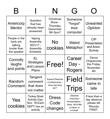 November 1 _ Staff Meeting Bingo Card