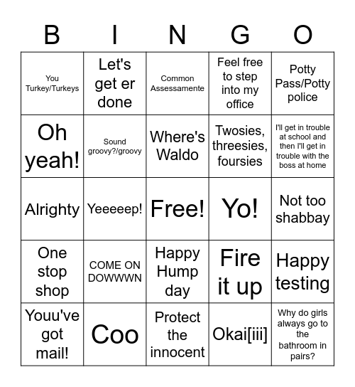 Stevens Bingo Card