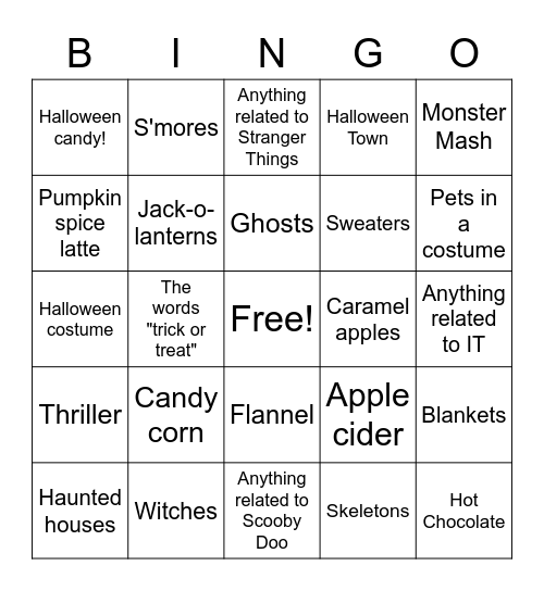 Anna's Fall Bingo Challenge Bingo Card