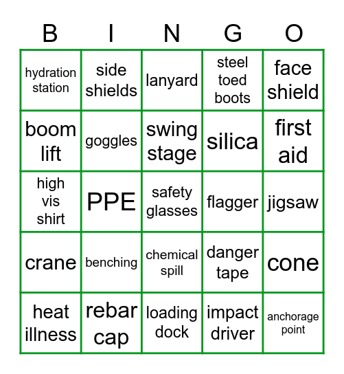 Safety Bingo Card