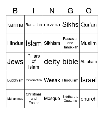 Unit 6 Vocab Review Bingo Card