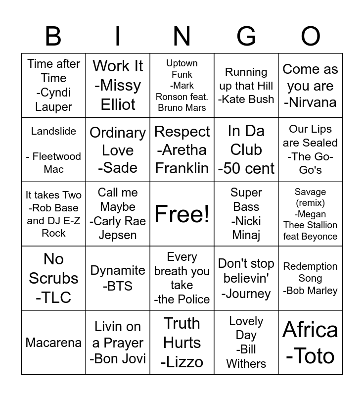 MRT week BINGO Card
