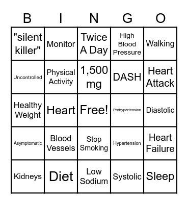 High Blood Pressure Bingo Card