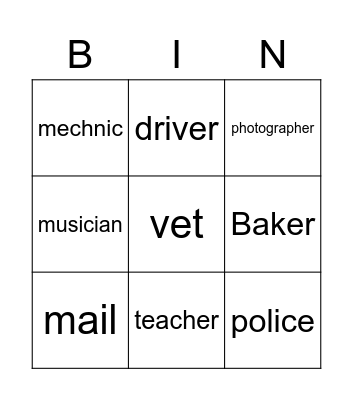 Occupation Bingo Card