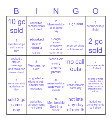 Front Desk Bingo Card