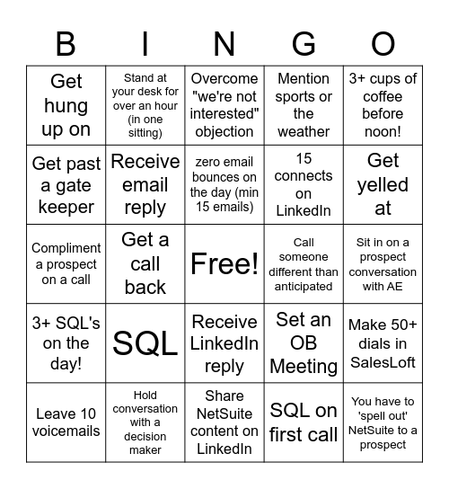 NetSuite Bingo Card