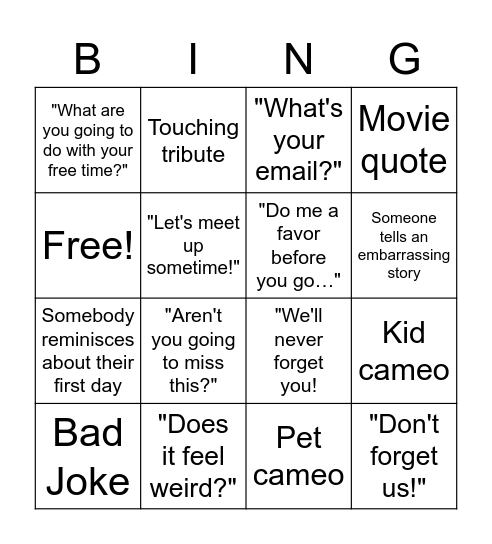 Stef Farewell Bingo Card