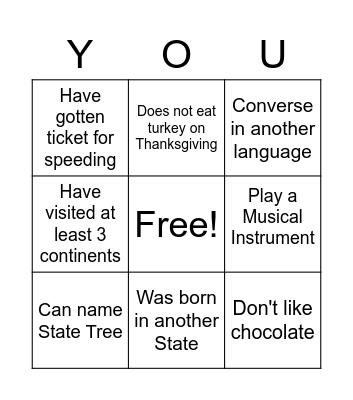 Getting to Know _______________ Bingo Card