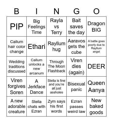 The Dragon Prince Season 4 Bingo Card