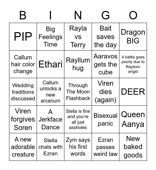 The Dragon Prince Season 4 Bingo Card