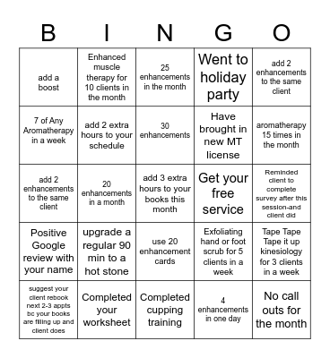 Massage Therapist Bingo Card