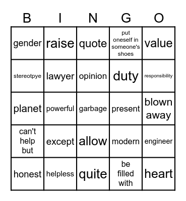 111-1 L3 Vocab Bingo Card