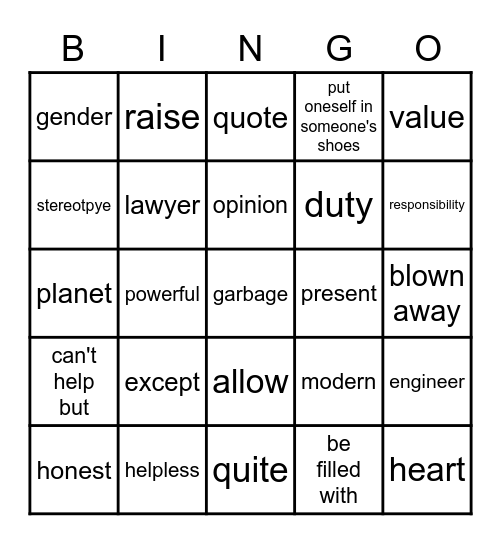 111-1 L3 Vocab Bingo Card