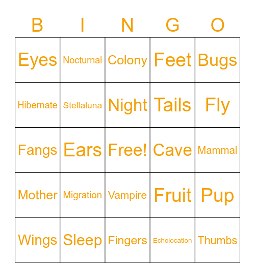 Bats Bingo Card