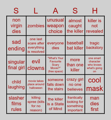 slasher bingo Card