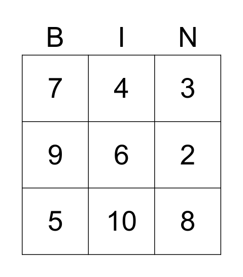 Number Bingo Card