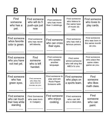 Find Someone Who Bingo Card