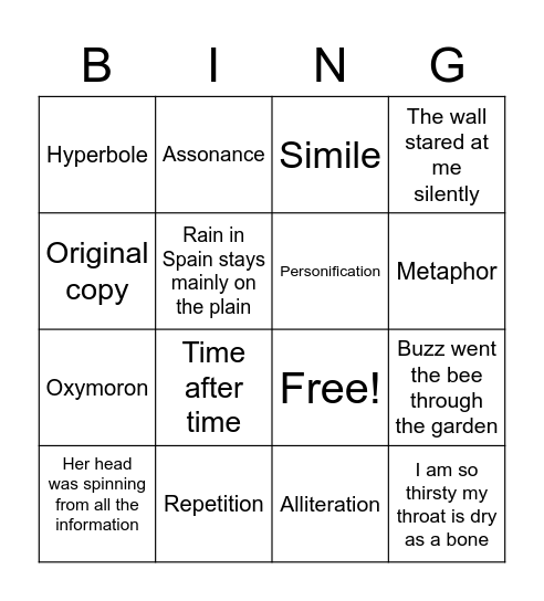 Poetry Devices Bingo Card