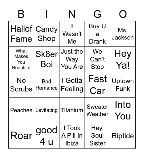 2000s HITS Bingo Card