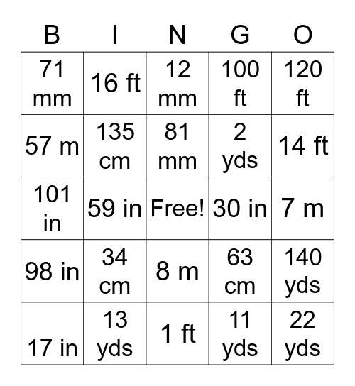 Perimeter Bingo Card