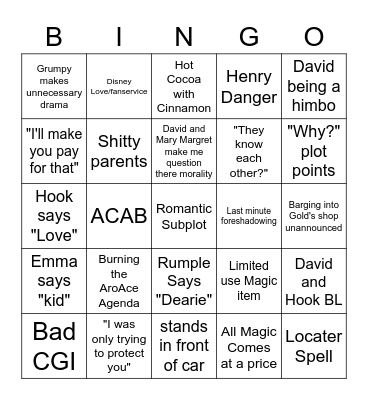 Once Upon A Time Bingo Card