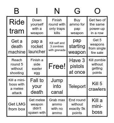 BO3 Zambies Bingo Card