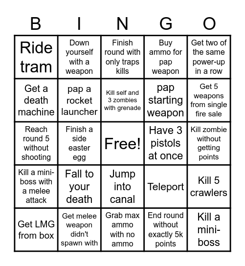 BO3 Zambies Bingo Card