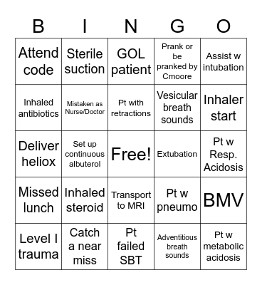 Respiratory BINGO Card