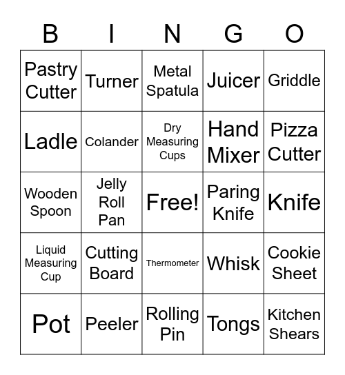 Kitchen Tools BINGO! Bingo Card