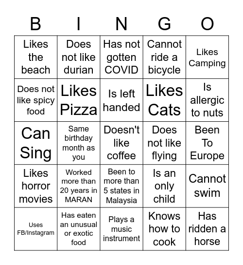 MARAN Bingo! Bingo Card