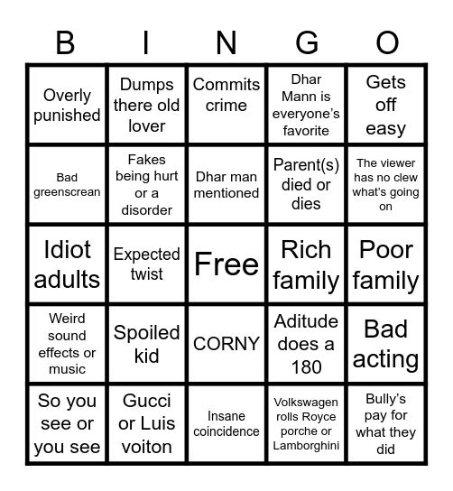 Dhar Mann bingo Card