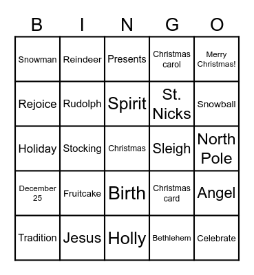 Christmas Bingo Card