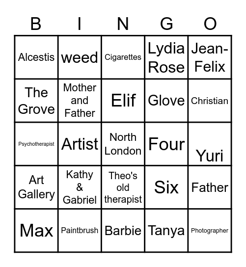 The Silent Patient Bingo (with a twist) Bingo Card