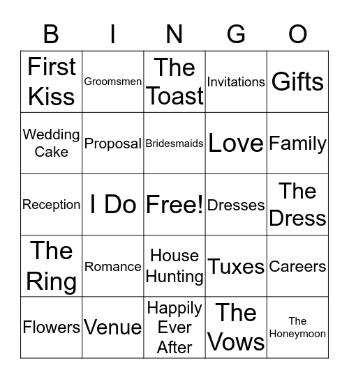 WEDDING BINGO Card