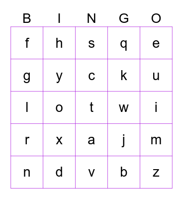 alphabet bingo Card