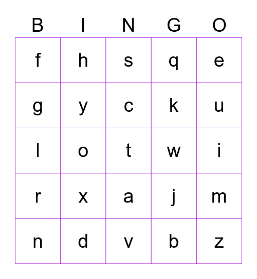 alphabet bingo Card