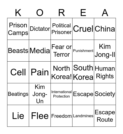 North Korean Bingo Card