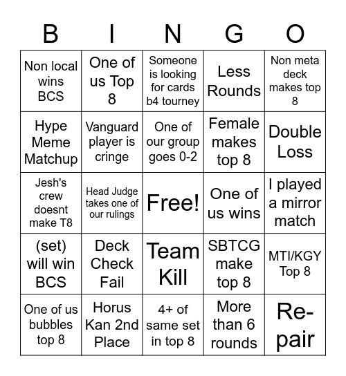 BCS Bingo Card