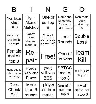 BCS Bingo Card