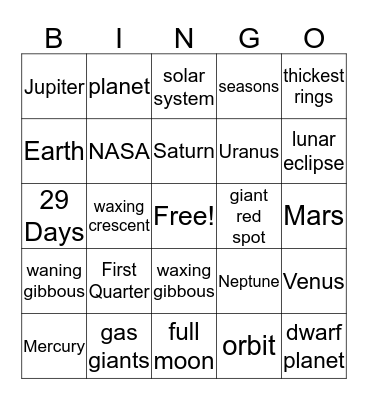 Space Bingo Card