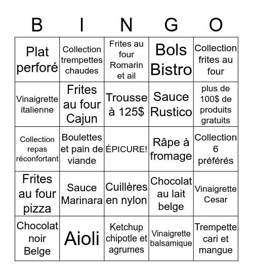 Bingo Épicure Sélections Bingo Card