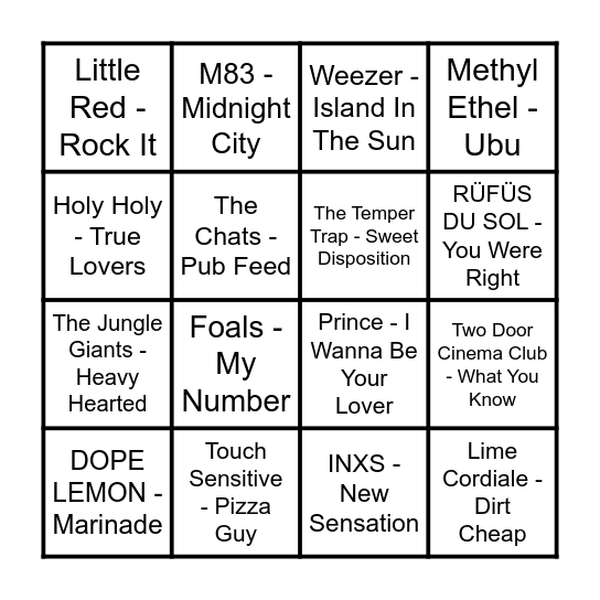 The Prince Music Bingo #1 Bingo Card