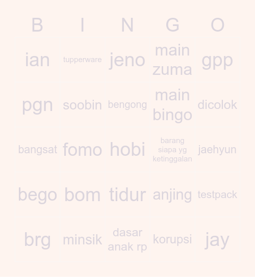 tomïe Bingo Card