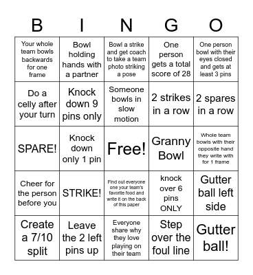 U11 C3 Bowling Bingo Card